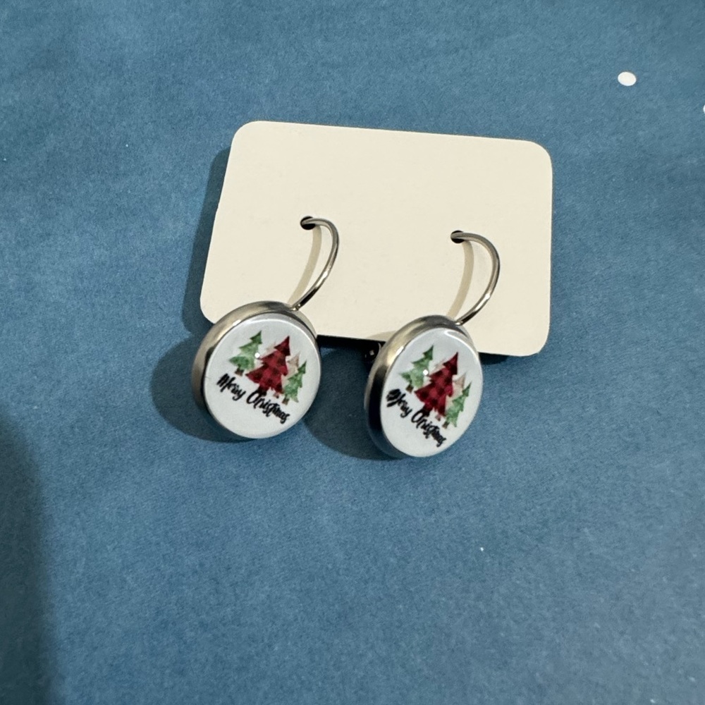 ❄️SALE! NEW Holiday Leverback Merry Christmas Earrings Metal & Glass - Picture 10 of 12